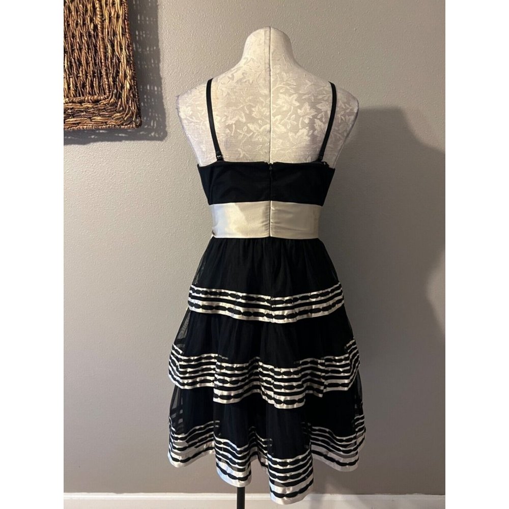 BCBGMAXAZRIA Dress 10 Black Gold Silk Trim Tiered Net Party Wedding Cruise - Picture 3 of 7